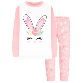 DAUGHTER QUEEN Girls Pajamas Kids Easter PJs Size 8 100% Organic Cotton Pj Sets Children Easter Bunny Sleepwear Jammies Sleep Clothes 8T 7-8 Years, Medium