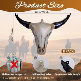 AFZMON 8 Pack Western Party Decorations Longhorn Cowboy Balloons - 21x28 Inch Western Foil Decor for Last Rodeo Bachelorette Party