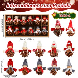 Sweelov Christmas Tree Decoration Pendants Pine Cones Pack of 12 Christmas Gnome Pendant Gnome Christmas Tree Decoration Craft Set Natural Tree Decoration Gift Tags Approx. 10 cm