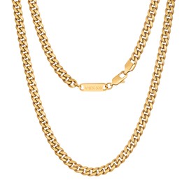 VEXXS 3/4/5/6 mm Men's Curb Chain, 18 K Gold Plated Cuban Necklace, Miami Cuban Link Chain, Men's Chain, Hip Hop, Nickel-Free for Men and Women, Gold