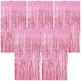 Torytoe Tinsel Curtains, Pink, Pack of 5 Metallic Glitter Curtain Birthday 1 x 2 m Foil Curtain, Glitter Tinsel Curtains, Foil Fringe Curtain for Birthdays, Festivals, Wedding, Party, Stage Decoration