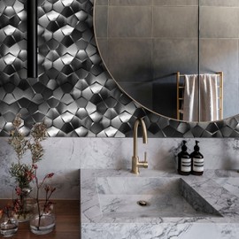 Blujellyfish Black 3D Wall Tile Long Hexagon Tiles for Backsplash Kitchen & Bathroom Accent Tile 3D Wall Panels (Pack of 5)