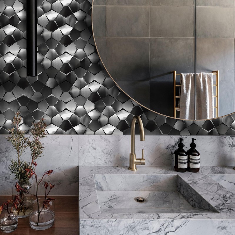 Blujellyfish Black 3D Wall Tile Long Hexagon Tiles for Backsplash