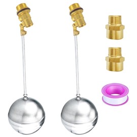 BesNPT 3/4"G Thread Stainless Steel Float Ball Valve with 3/4"G Female x 3/4"NPT Male Adapter Adjustable Water Tank Level Control Valve (Pack of 2)