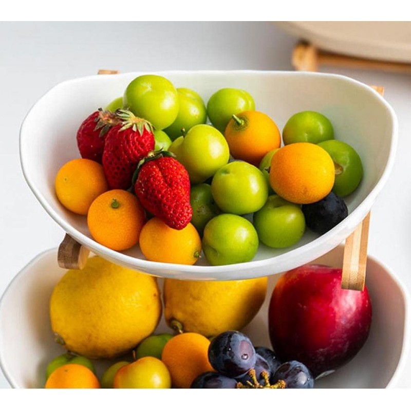 YYW 3 Tier Fruit Basket, White Ceramic Fruit Bowl for