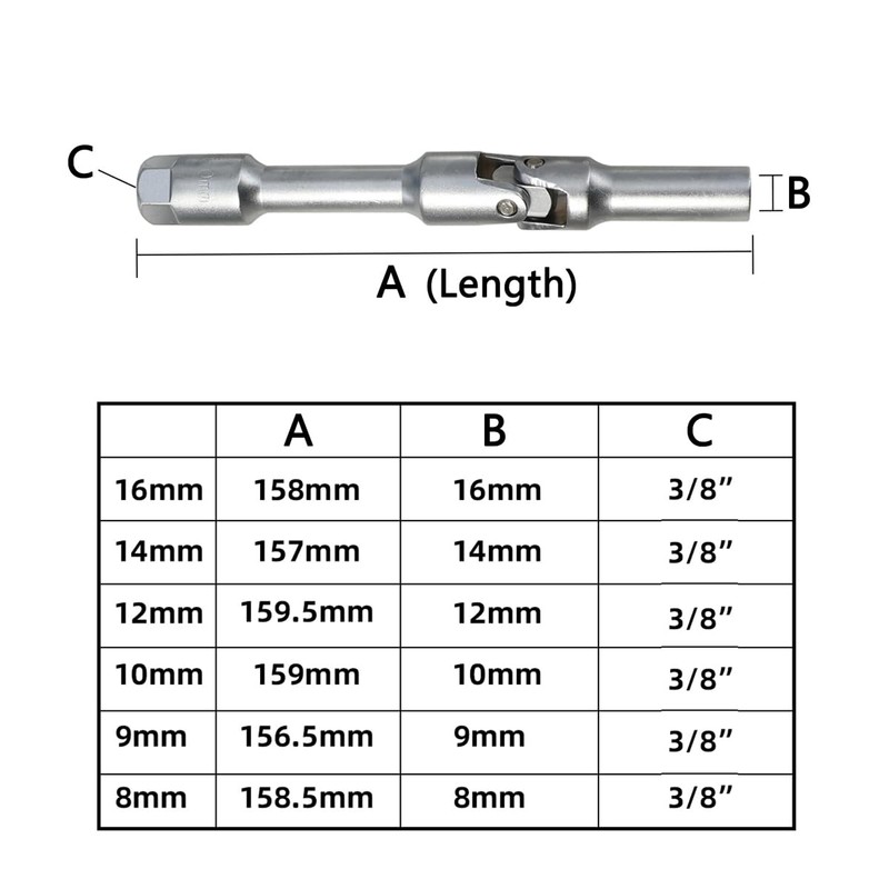 DPTOOL 6pcs 3/8" Drive Extra Long Glow Plug Socket Set,