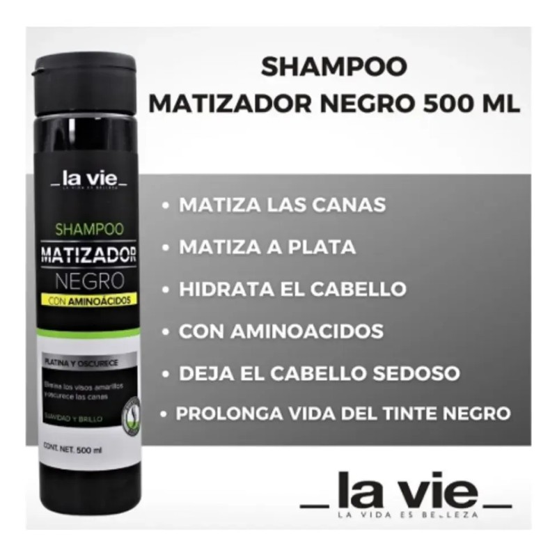 Shampoo Matizador Negro Pinta Canas Obscurece Platina 500 Ml