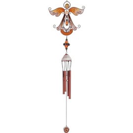 ICE ARMOR 23" Long Yellow Angel Copper and Gem Wind Chime Statue Sculpture Ornament Decoration Garden Decor Ideas for Housewarming, Holidays and Birthdays Great Collectible Addition