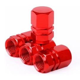 Yugafudo Head Shop Air Valve Cap, Tire, Air Valve Cap, Red, Set of 4, Aluminum, Lightweight, High Strength, Corrosion Prevention, Car, Motorcycle, General Purpose, Dress Up Parts, Red