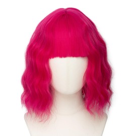 Bob Hot Pink Wig for Women Curly Hair with Bangs Cosplay Halloween