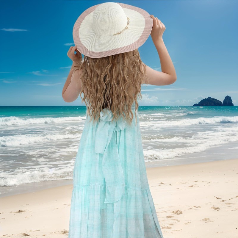 LY4U Women's Beach Sun Straw Hat with Chin Strap, Floppy