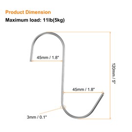 sourcing map 12pcs 5" Meat Hooks 304 Stainless Steel Butcher Hook S-Shaped Meat Processing Hooks for Hanging Smoking Grilling Beef Rib BBQ (MAX Load 11 Pound)