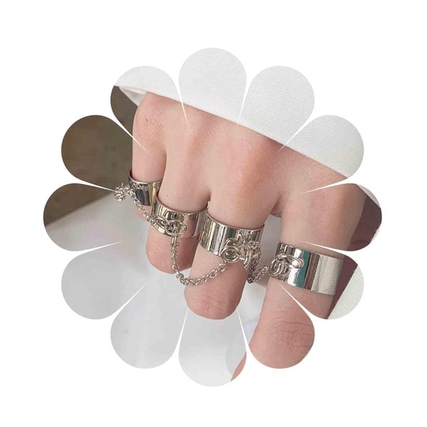 Yheakne Punk Chain Finger Rings Silver Open Cuff Rings Adjustable