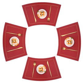 LQICAI Placemats Set of 6 Round Table Place Mats Washable Heat Resistant PVC Dual Sided Dining Mat Red 4pcs
