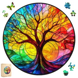 Ruikiyart Colorful Tree of Life Wooden Jigsaw Puzzles for Adults Mosaic Puzzles 500Pcs Unique Irregular Shape Cut Tree Family Puzzles for Kids and Adults on Birthday 16.5”x16.5”