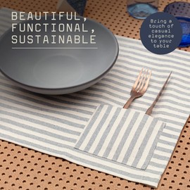 MEEMA Cloth Placemats with Pockets Set of 4 | 14 x 20 in | Recycled Denim and Cotton Farmhouse Placemats - Striped | Washable Placemats for Dining Table, Tablemats for Special Ocassions