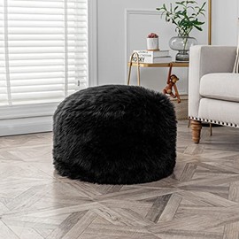 Pouf Ottoman,Floor Pouf,Ottoman Foot Rest(NO Filler),20x20x12 Inches Round Poof Seat, Floor Bean Bag Chair,Foldable Floor Chair Storage for Living Room, Bedroom Cover ONLY(Black)