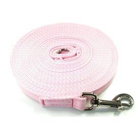 50ft Dog Training Lead 15 Metre Leash Horse Lunge Line Tracking Recall Obedience In Cushion Webbing (Baby Pink, 20mm)