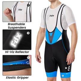 FDX Cycling Bib Shorts Men’s - 4D Padded Cycle Tights with Mesh Straps Zip Pocket, Leg Grippers - Breathable Quick Dry Summer Cycle Shorts - Excellent Performance and Better Fit (Blue-3XL)