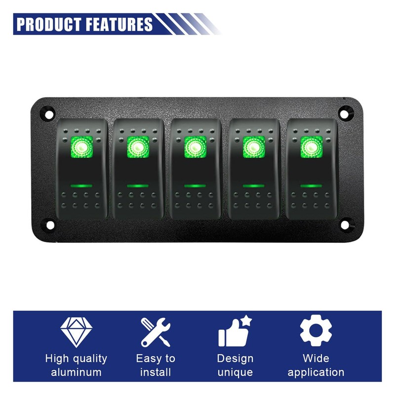 5 Way Rocker Switch Panel, Aluminium Rocker Toggle Switch Housing