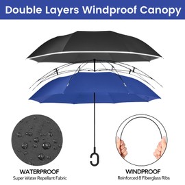 G4Free 48 Inch Large Reverse Umbrella with C-Shaped Handle, Windproof Upside Down Inverted Close Rain Umbrella with Reflective Strip for Women and Men (Black/Royal Blue)