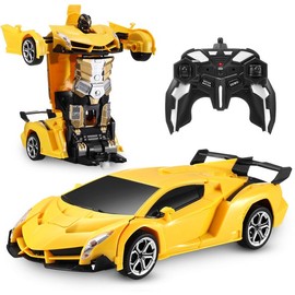Transform Remote Control Car Robot Toy for Kids, 2.4GHz 1:18 Scale RC Car with Cool LED Lights, One-Button Transform, 360° Rotation, Indoor & Outdoor Fun, Durable Design, Perfect Gift Idea:_Yellow