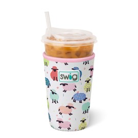 Swig Life Medium Iced Cup Coolie, Standard 22oz Iced Coffee Cup Insulator Sleeve with Handle, Neoprene Insulated Coolie Keeps Drinks Cold (Counting Sheep)
