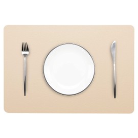 Wipeable Placemats Leather Table Mats Waterproof Heat-Resistant Easy to Clean for Dining Table Set Kitchen Table (2, Buff)