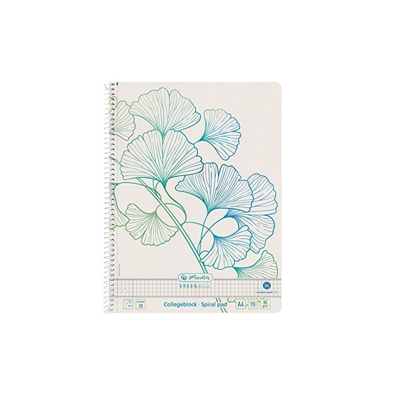 Herlitz Greenline Spiral Notepad A4 70 Sheets Line Style 28