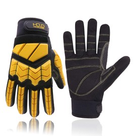 Anti Vibration Work Gloves, SBR Fingers and Palms Padded Work Gloves Men Safety Shock Absorbing Gloves (Large, Yellow)