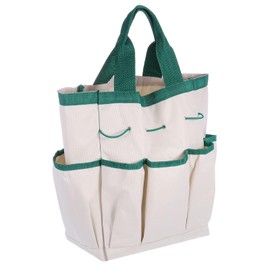 HARFINGTON Garden Tool Bag 9.5" x 5.9" x 11.8" Large Oxford Cloth Bag with Pockets Garden Tote Bag Gardening Plant Tool Organizer Storage Carrier Store for Outdoor Women Men, Cream