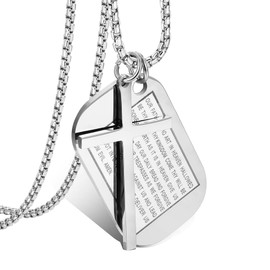 Cupimatch Cross Necklace with Bible Engraving Men's Necklace Prayer Stainless Steel Jewellery 61 cm Gold, Stainless Steel