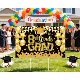 8TH Grade Graduation Yard Sign, 8th Grade Graduation Decorations 2026, Last Day of Middle School Grad Photo Sign, Eighth Grade Grad Party Supplies, Next Stop High School Grad Banner 4TYC-8LG (23'' x 14'')