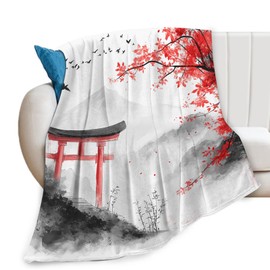 Japanese Samurai Blanket for Women Cherry Blossom Gifts 50"x40"