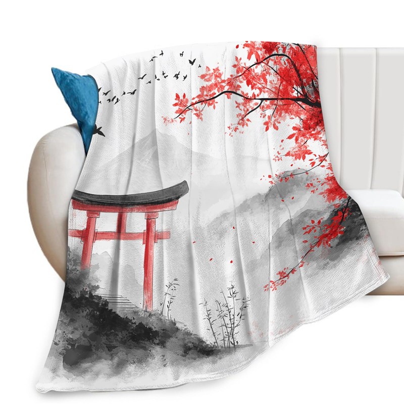 Japanese Samurai Blanket for Women Cherry Blossom Gifts 50"x40"