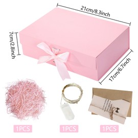Gift Box with Lid, Gift Box with Bow, Gift Box, Gift Box with Raffia Hamper Shreds Greeting Cards, Magnetic Gift Box, LED Light for Wedding, Birthday, Valentine's Day (B)