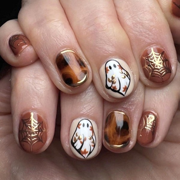 Halloween Press on Nails Square Fake Nails Short False Nails