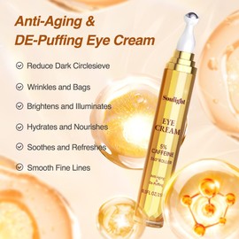 Soulight 5% Caffeine Eye Serum for Dark Circle and Anti Aging.Caffeine Eye Cream with 360°Massage Ball Reduce Wrinkles and Fine Lines. Eye Moisturizer with Hyaluronic Acid,Niacinamide