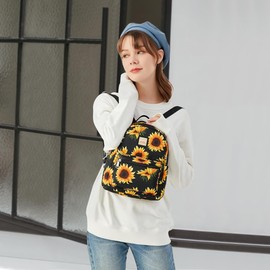 Sunflower Mini Backpack Purse Black, Adorable Lightweight Flower Floral Girls Teens Small Backpack Purse for Women, Cute Backpack Purse Kawaii School Travel Shoulder Purse Bag