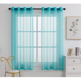 PI Teal Sheer Curtains with Grommet,Airy Voile Textured,Elegant Window Drapery for Kids Room/Study 2 Panels (W52 X L72, Lake Blue)