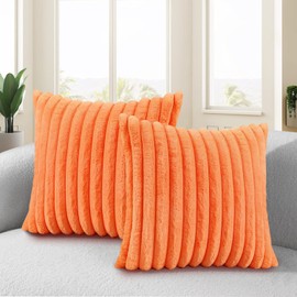 Gujiahone Set of 2 Soft Faux Rabbit Fur Decorative Throw Pillow Covers Velvet Square Luxury Style Cushion Covers for Sofa Couch Bedroom 18 x 18 Inch (Orange)