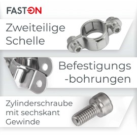FASTON® Double clamp, single 25 mm stainless steel A2 V2A (2 pieces) clamp, pipe clamp, pipe centre, stainless steel clamp, pipe clamp clamp