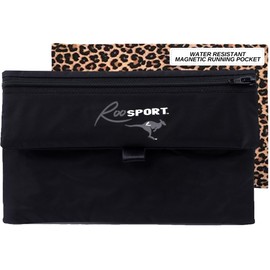RooSportPlus Magnetic Running Pouch - Securely Carry Essentials While Running - Leopard, Large