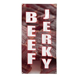Vertical Vinyl Banner Multiple Sizes Beef Jerky Food Fair Restaurant Cafe Market Restaurant and Food Outdoor Weatherproof Industrial Yard Signs 4 Grommets 36x24Inches