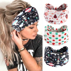 Ainuno Womens Christmas Headbands Red Green Polka Dots Party Xmas Head Bands Workout Thick Party Bandana Winter Fashion Yoga Head Bands Hair Knotted Elastic Stretch Headwear Pack of 3