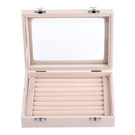 LANTWOO Velvet Glass Jewelry Display Storage Box Ring Earrings Jewelry Box Ring Holder Case, 2 clasps