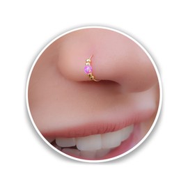 Pink Opal Fake Nose Ring - 14K GOLD FILLED - No Piercing Needed- Clip on Faux Nose Hoop - Thin and Delicate