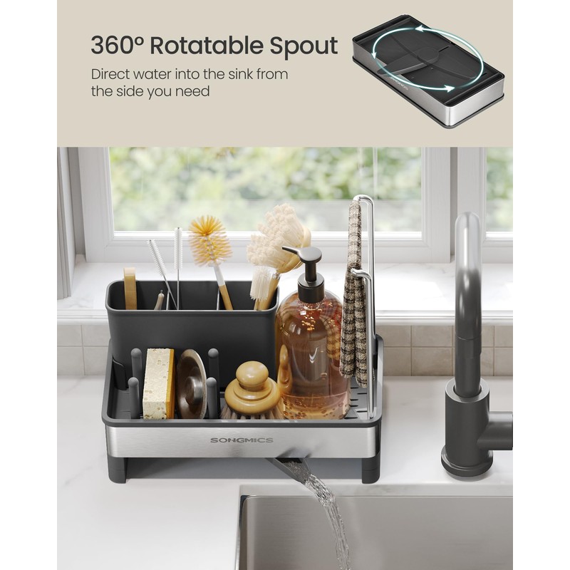SONGMICS Kitchen Sink Caddy Tidy, Sink Organiser with Sponge Holder,