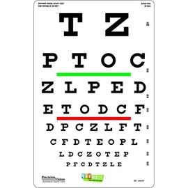 Snellen Peel-N-Stick Eye Test Chart, Red and Green Bar Visual Acuity Test, 6 Meter (20 Foot) Test Distance