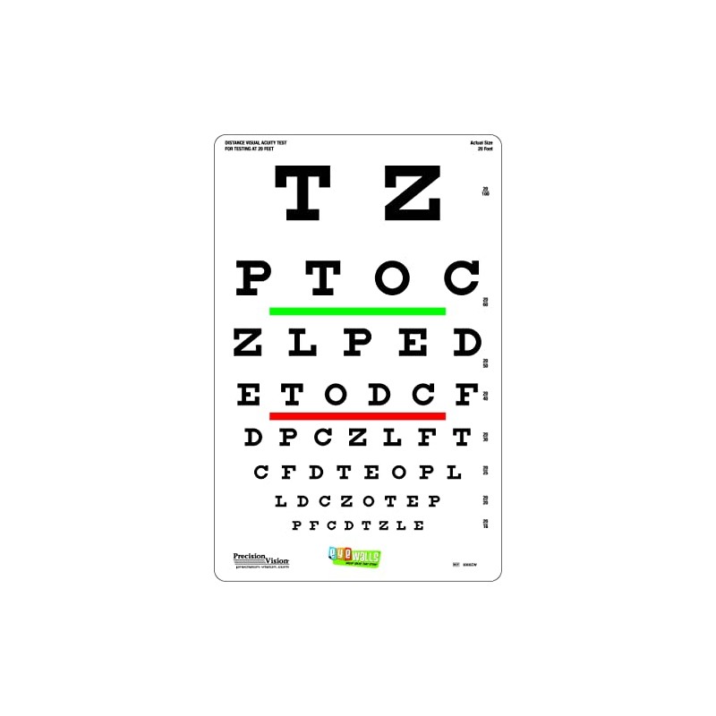 Snellen Peel-N-Stick Eye Test Chart, Red and Green Bar Visual